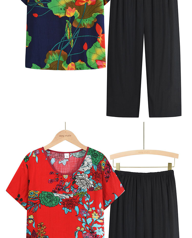 Two-piece summer suit for middle-aged and elderly women, summer set for mothers, new short-sleeved T-shirt top for 50-60 years old pic 8