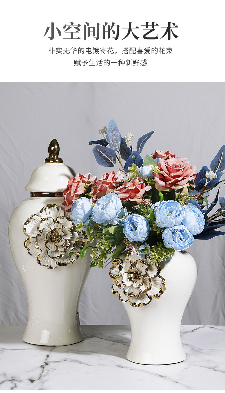 New ceramic electroplated decal golden general jar, European-style flower arrangement vase, handicraft display item, decorative storage jar pic 2