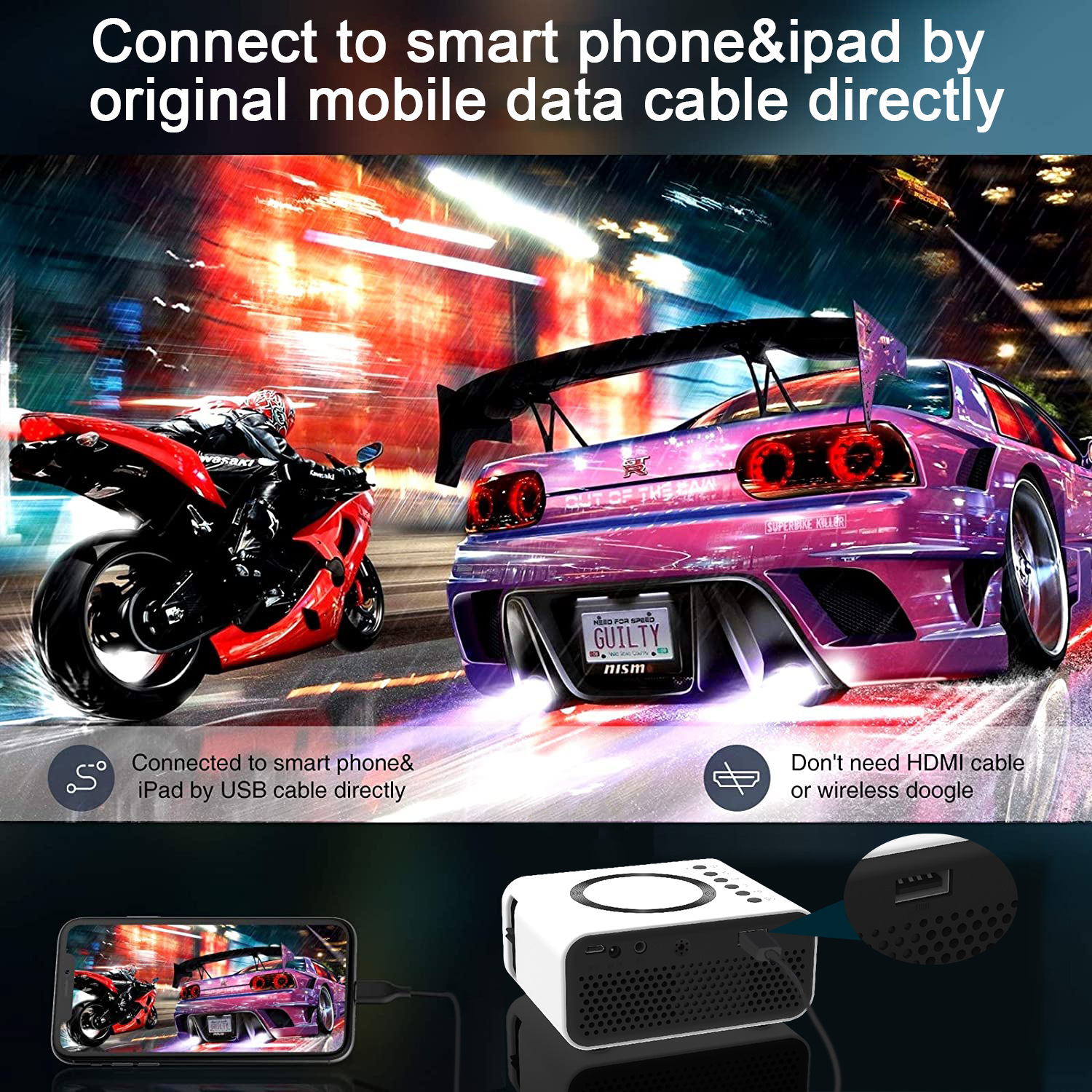 YT300 wireless + wired, YT500 mobile phone wifi dual-screen projector, home mini projector, mini home convenience pic 3