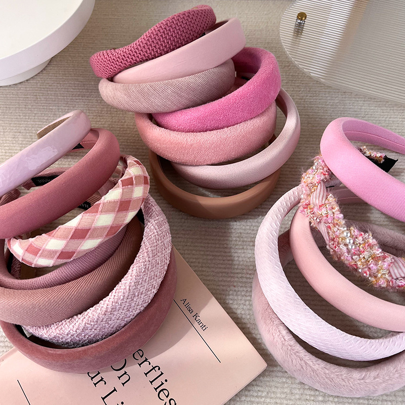 Pink high top wide hair band for women 2023 autumn/Winter new headband, face wash hair tie, versatile hairpin, popular headwear pic 5