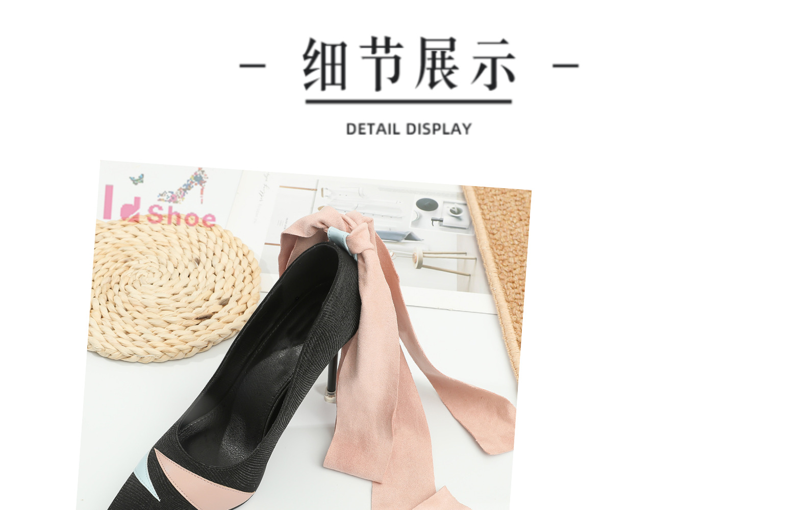2022女春季新款尖头浅口细跟高跟鞋百搭性感绑带广州女鞋工艺鞋详情5