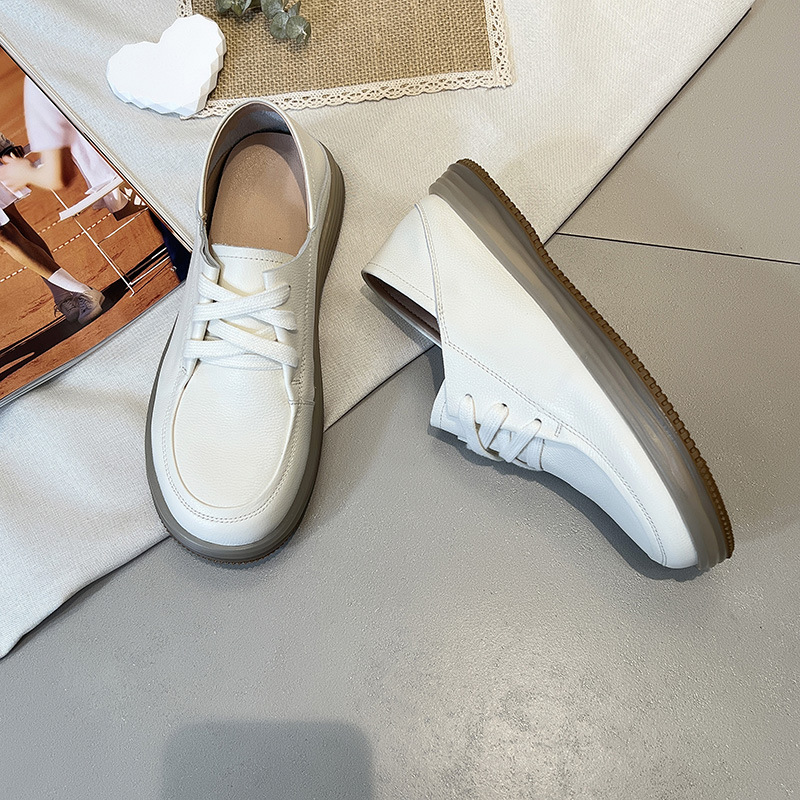New soft-soled and soft-top loafers, lace-up flat single shoes, casual small leather shoes for women pic 13