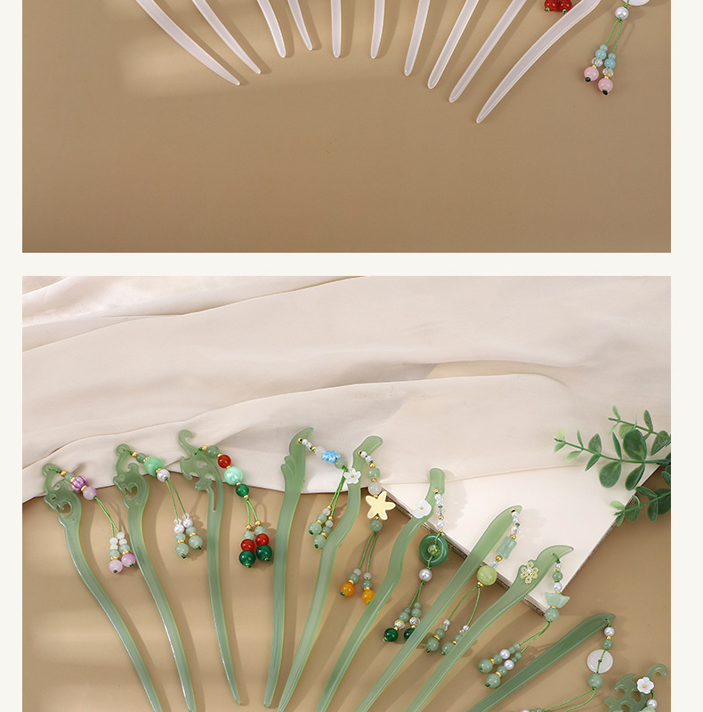 古风流苏仿玉发簪板材盘发新中式汉服精雕头饰日常挽发古装发钗女详情14