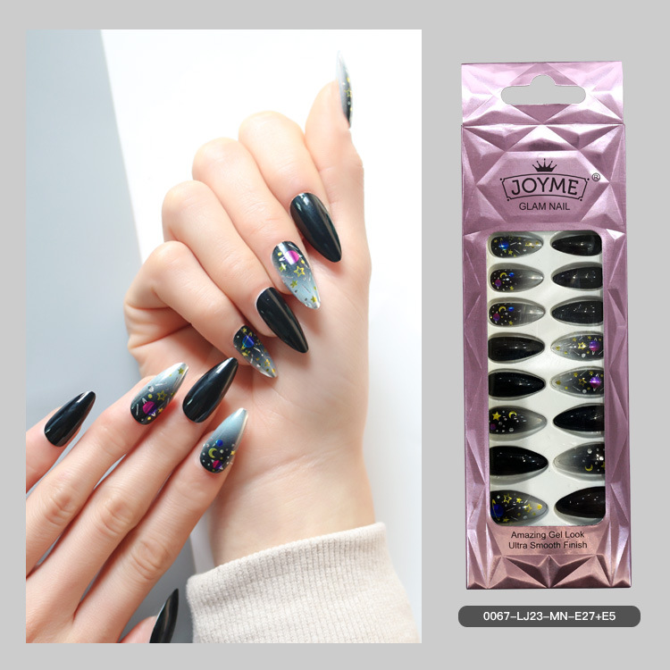 Long pointed false nails, wearable nail pads, finished nail pads, teardrop almond nail pads, nail patches, cross-border from Europe and America, 24 pieces pic 17
