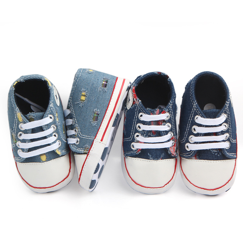 Wholesale of baby shoes for foreign trade, baby shoes, lace-up denim, perforated walking shoes 1247 pic 1