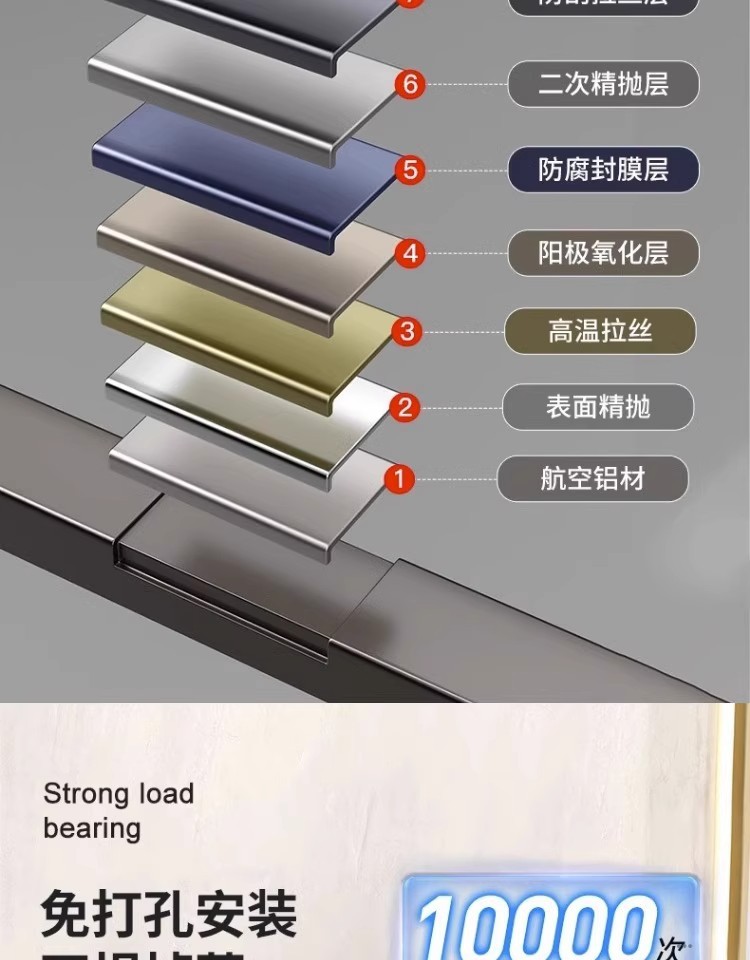 毛巾架卫生间免打孔浴室厕所洗手间浴巾一体壁挂式衣服收纳置物架详情15