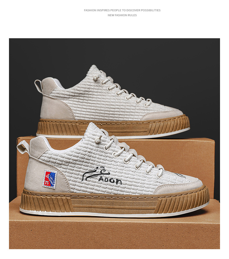 男鞋秋季2023新款灯芯绒平板鞋百搭一脚蹬高档帆布鞋软底运动潮鞋详情23