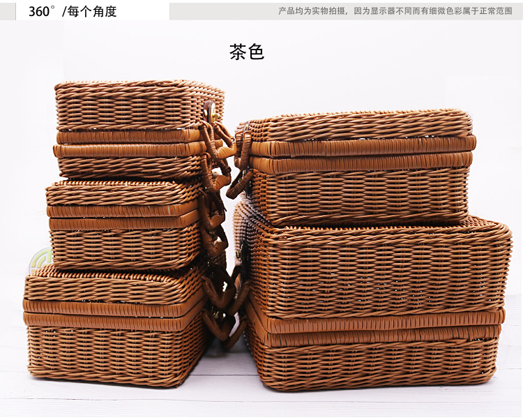 化妆品整理藤箱复古道具藤编手提箱伴手礼箱实心PP编织藤编收纳箱详情9