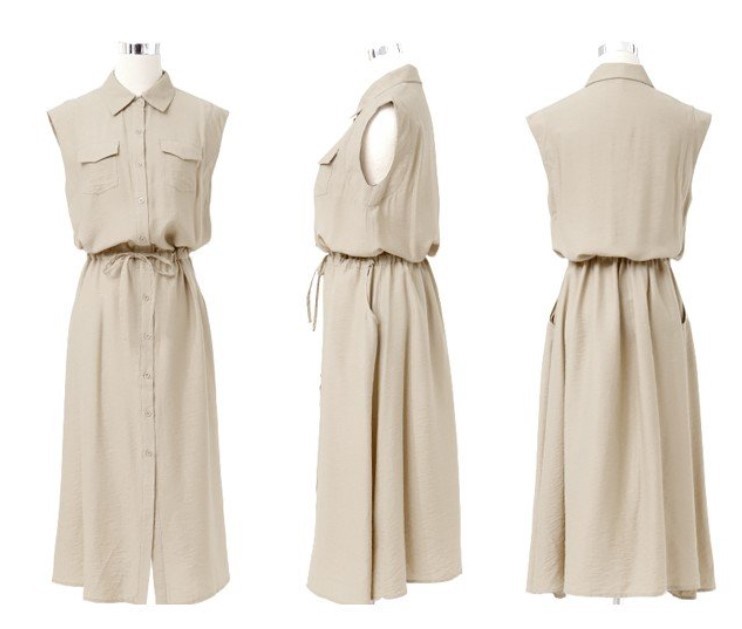 Spring 2022 new Japanese-style sleeveless pocket decorated sleeveless mid-length casual lapel dress pic 1