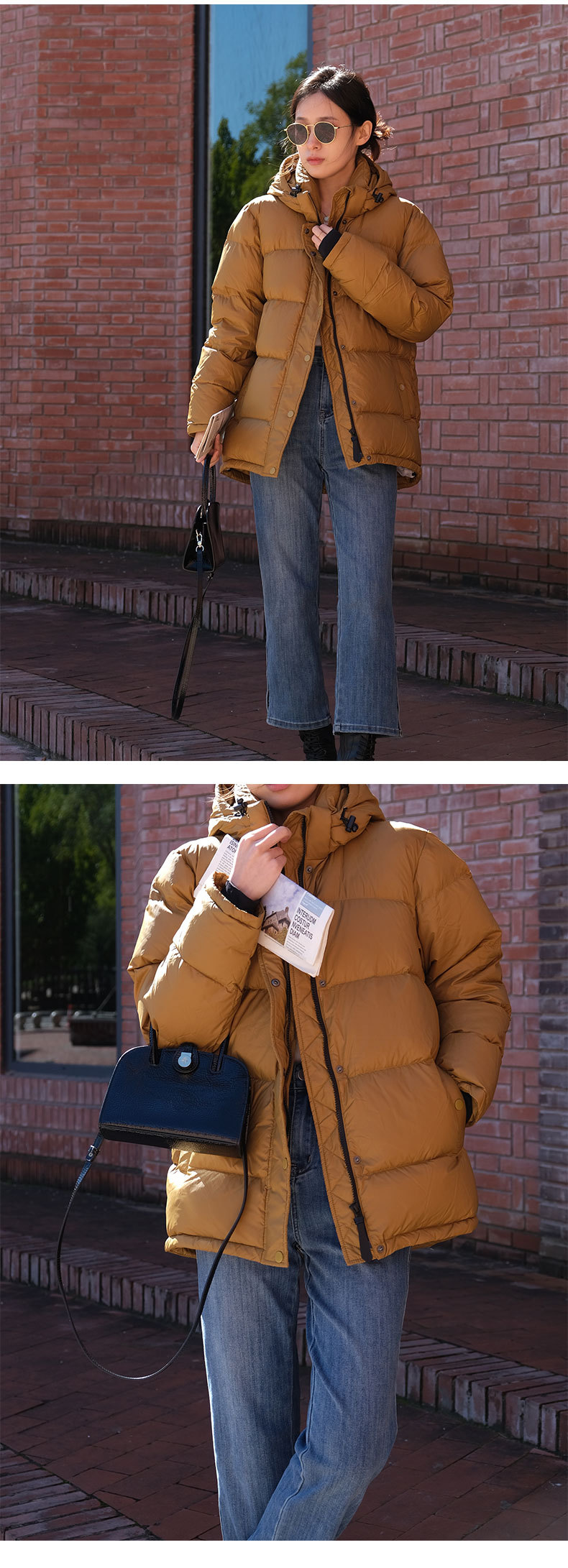 The cold-proof magic weapon, the 700-peng 90 white goose down thickened warm loose short hooded bread down jacket for women in winter pic 8