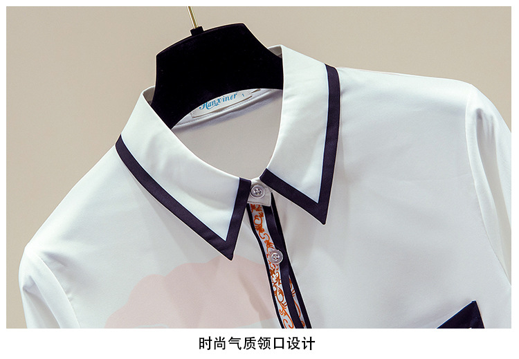 This is a new autumn printed shirt for women, featuring a French long-sleeved style and a loose, slimming look pic 3