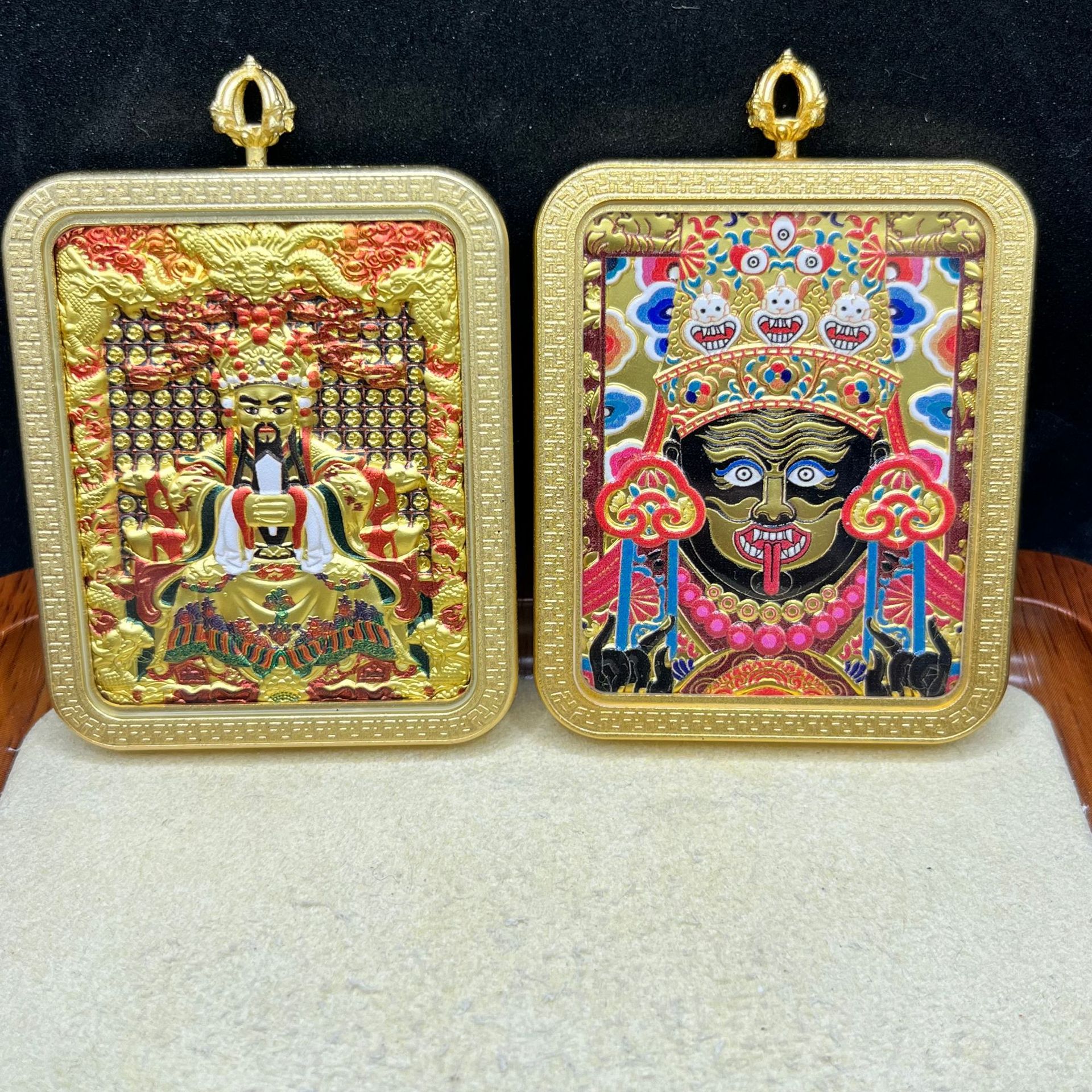 藏式半手绘双面唐卡吊坠 扎基拉姆唐卡 五台山龙五爷黄铜工艺品详情15