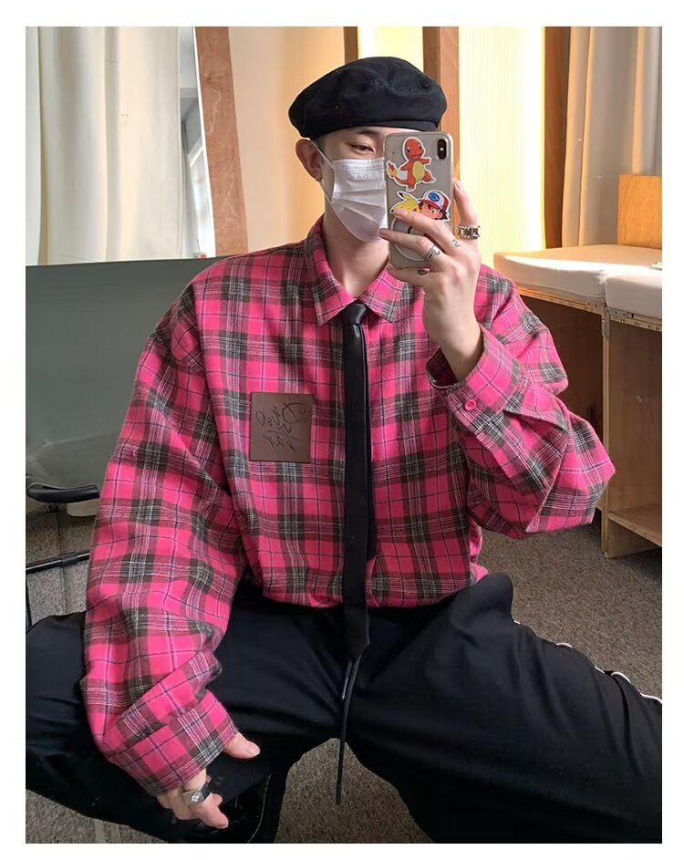 美式春秋季日系长袖格子衬衫男士韩版潮流ins网红休闲款衬衣外套详情33