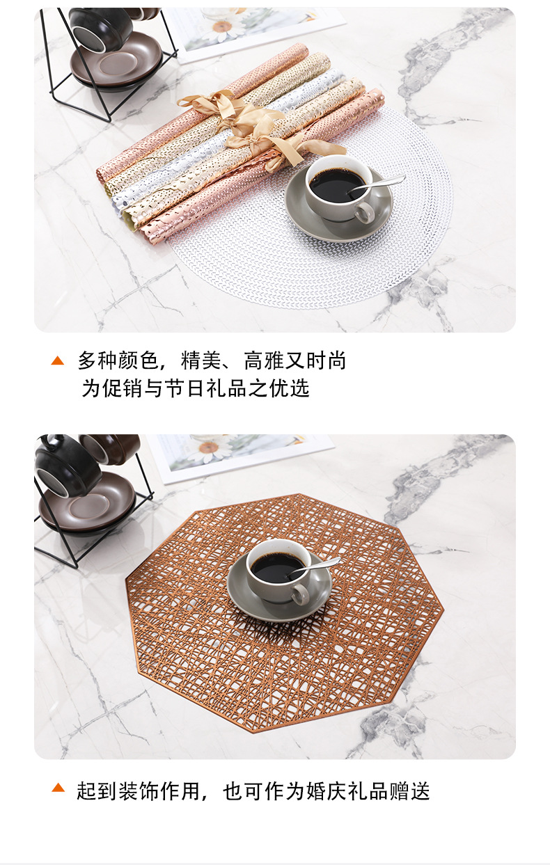 Ningxin Light Luxury Christmas rectangular PVC gilded hollowed-out placemats, anti-slip and heat-insulating MATS, restaurant and hotel table MATS and coasters pic 12