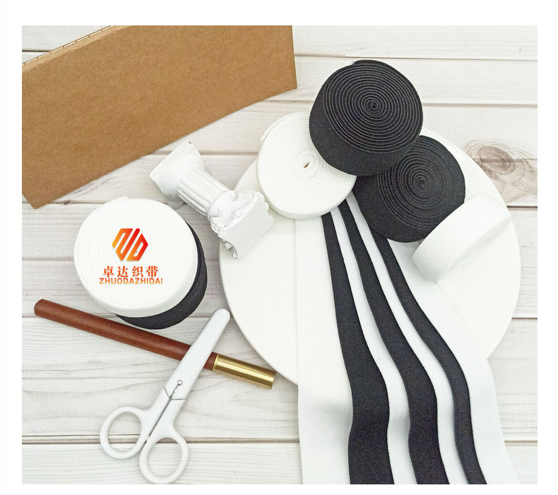 The manufacturer has black and white nylon double-sided brushed elastic bands, soft underwear, wide rubber bands, waist and neck bags, and elastic webbing in stock pic 22