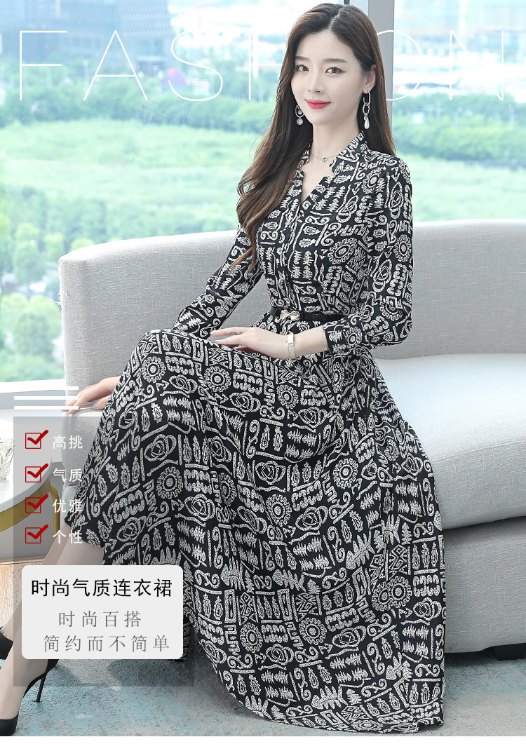 真丝女士连衣裙女春夏优雅风高端高级印花v领桑蚕丝A字长裙子新款详情1