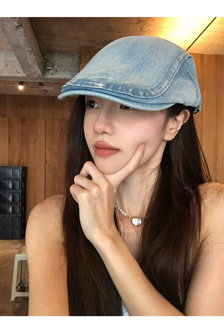 品牌【森多娜】贝雷帽 复古水洗牛仔前进帽女夏秋百搭大头围显脸小反戴鸭舌贝雷帽子详情15