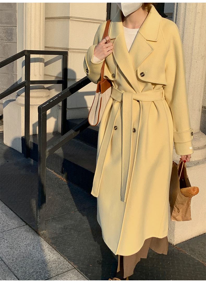 Q469 Dongdaemun Double-sided Cashmere Coat Korean version Autumn and Winter New Style Wool Tie suit collar woolen coat for women pic 36