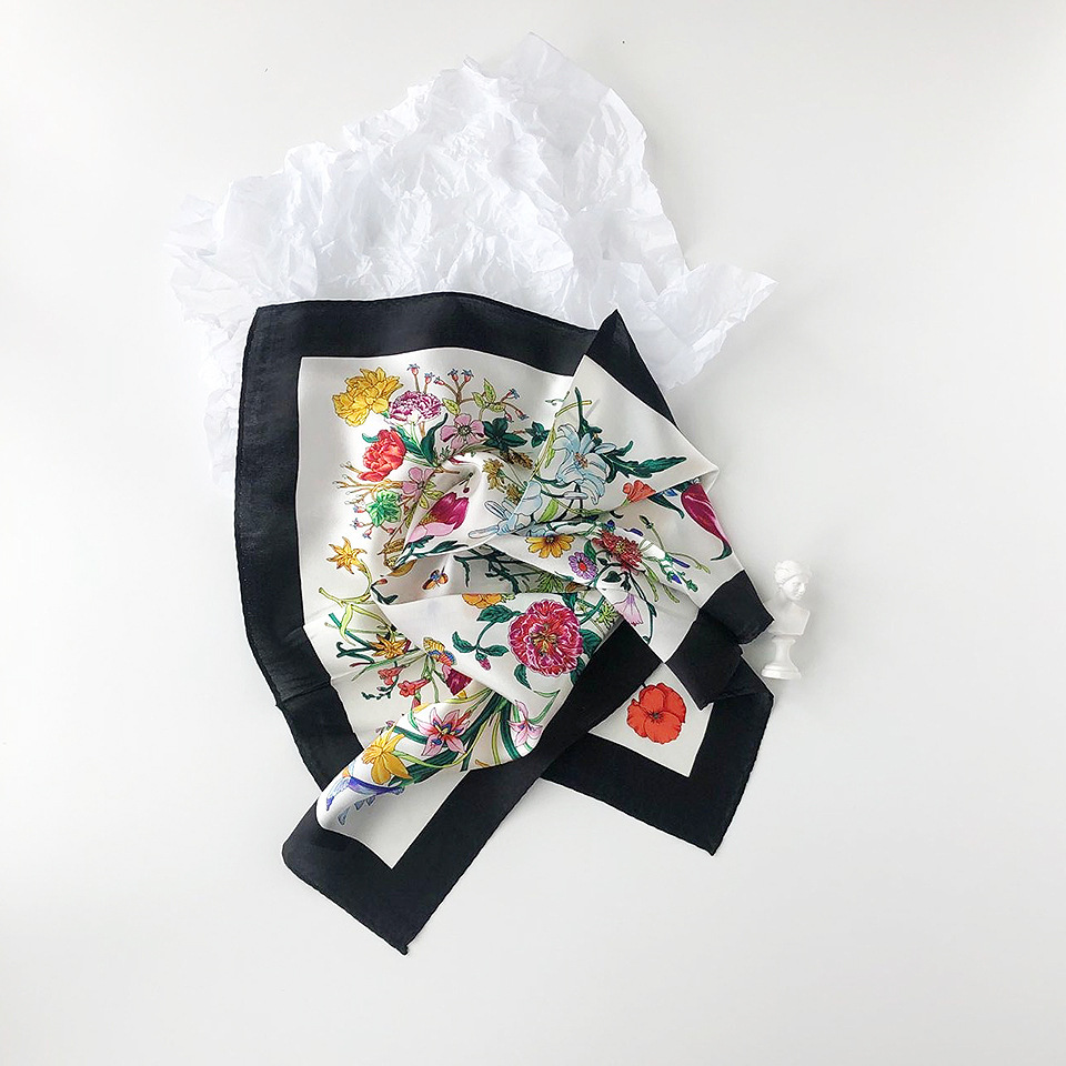 Wholesale silk scarves for overseas gifts and return gifts, cross-border silk autumn and winter decorative plain crepe satin 53cm floral neckerchiefs, small square scarves pic 43