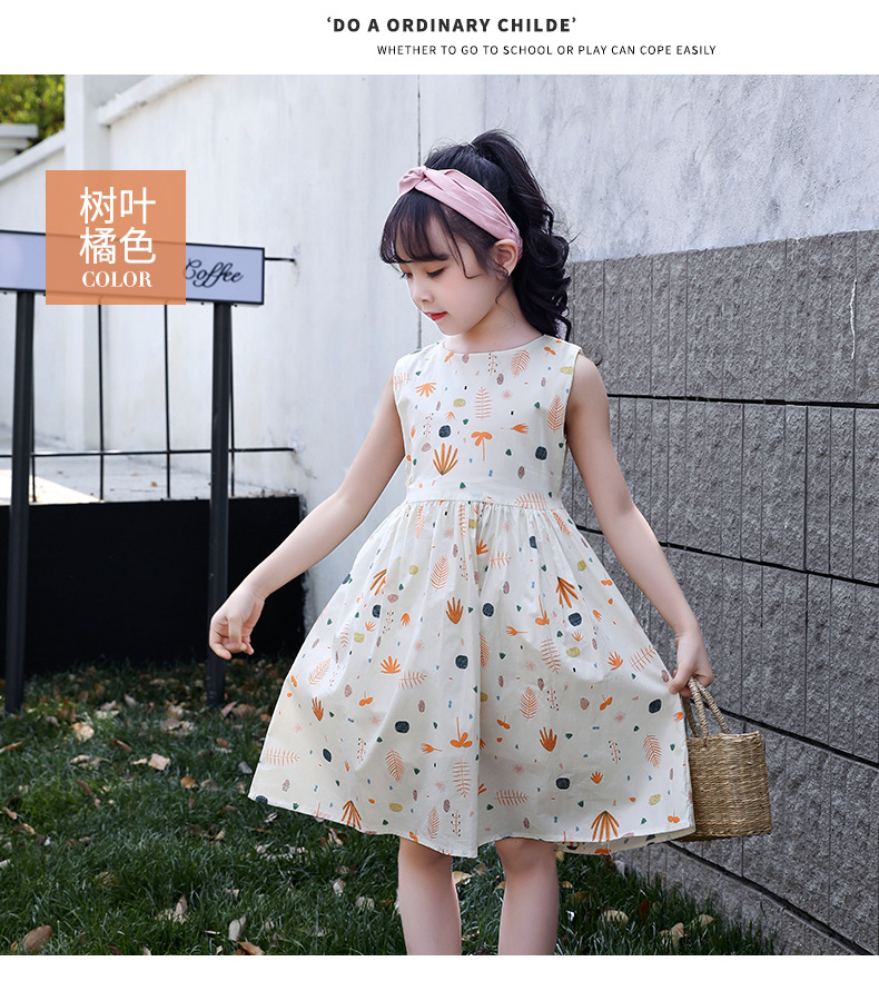 Falda de algodón para niñas 2023 nuevo vestido de verano niño niño medio grande vestido floral de algodón abierto hombro espalda falda de corazón pic 39