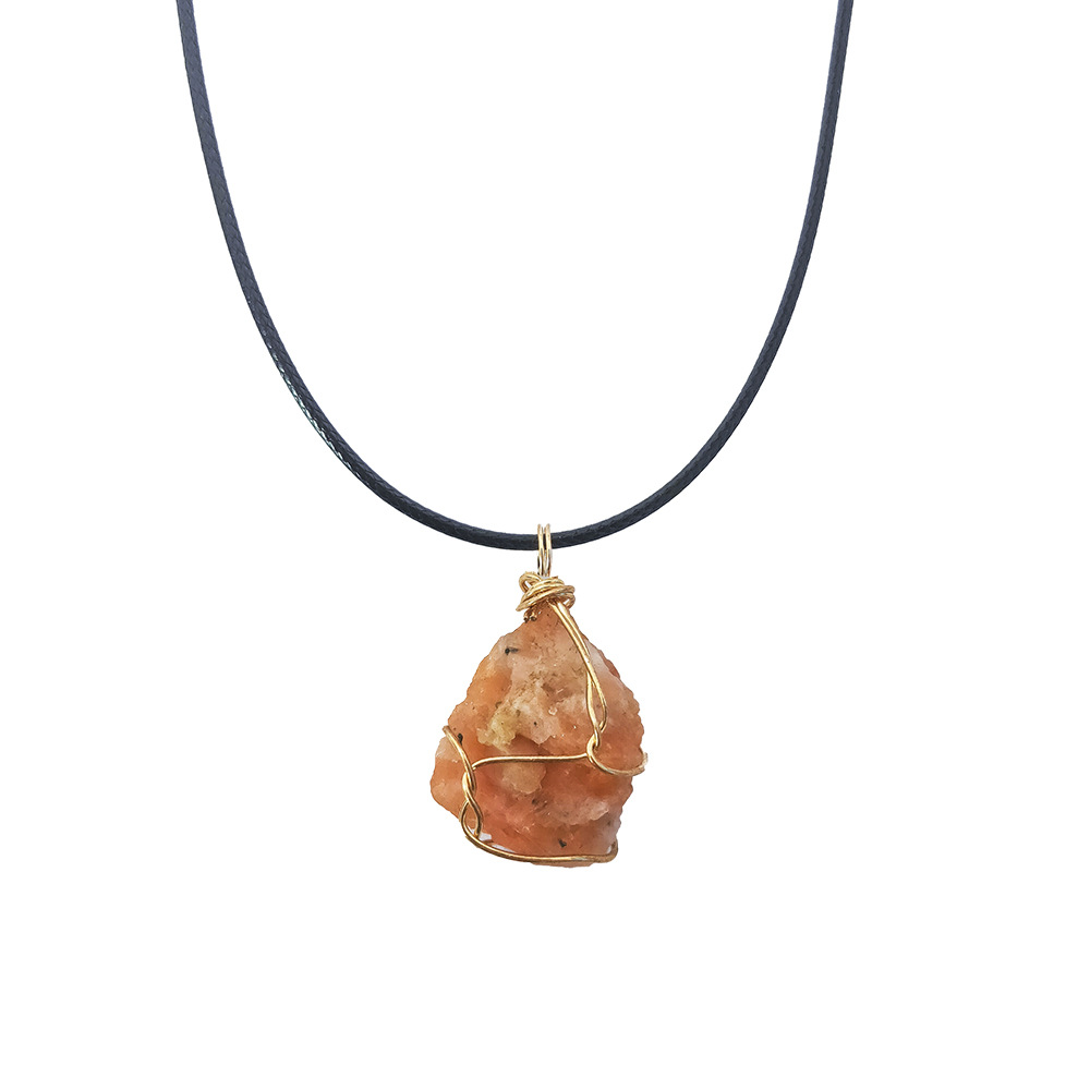 Cross-border winding jewelry: Yellow crystal raw stone winding pendant, pink amethyst fluorite, Dongling jade irregular stone necklace pic 5