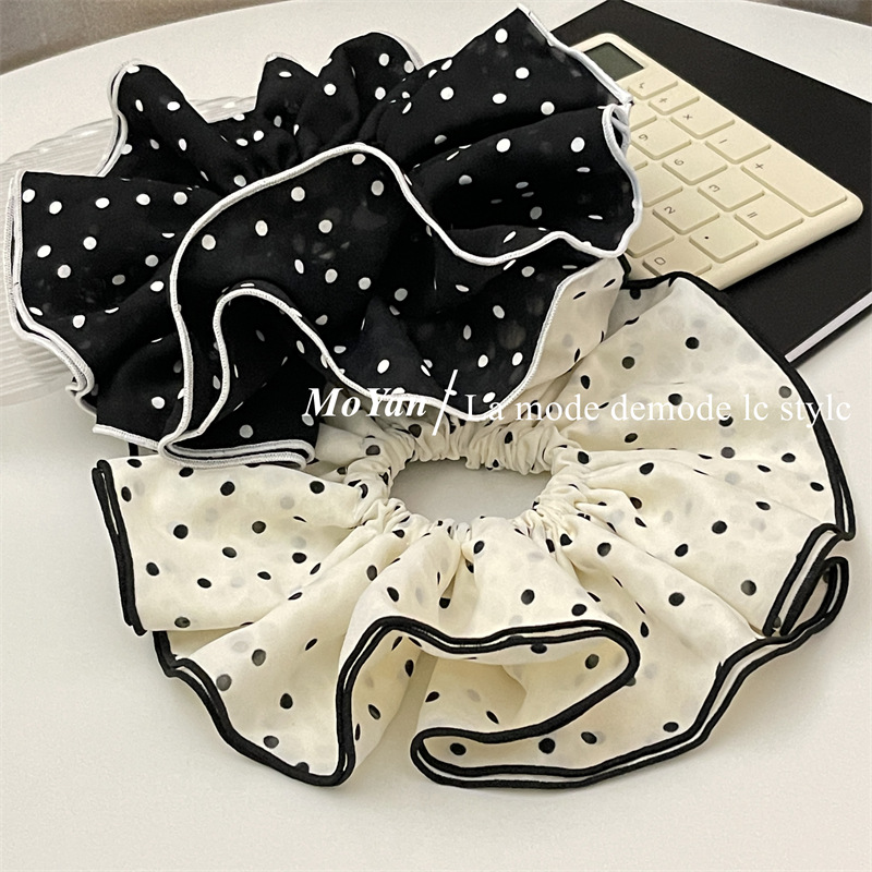 Double-layer white large polka dot large intestine hair band, elegant retro edge hair tie, French simple and elegant hair flower hair tie pic 20