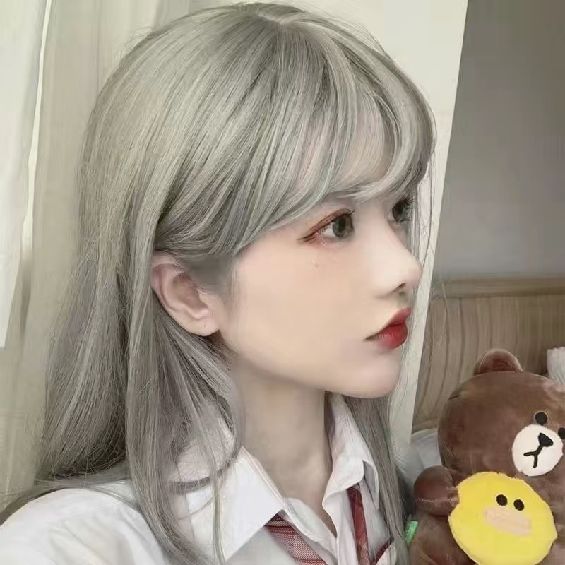 Bubble bean wig, long female hair, cold heart, straight hair, Internet celebrity cosplay air bangs, daily natural full head set pic 17