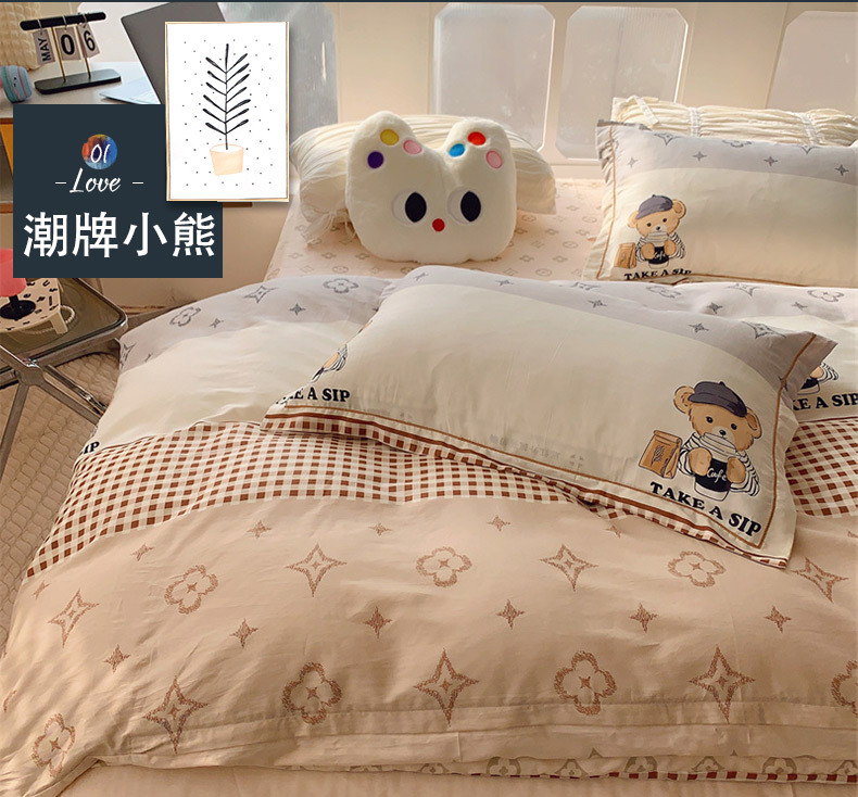 Wholesale of pure cotton four-piece bedding sets for export, cross-border bed sheets and duvet covers from Europe and America, pure cotton four-piece bedding sets for autumn and winter pic 18