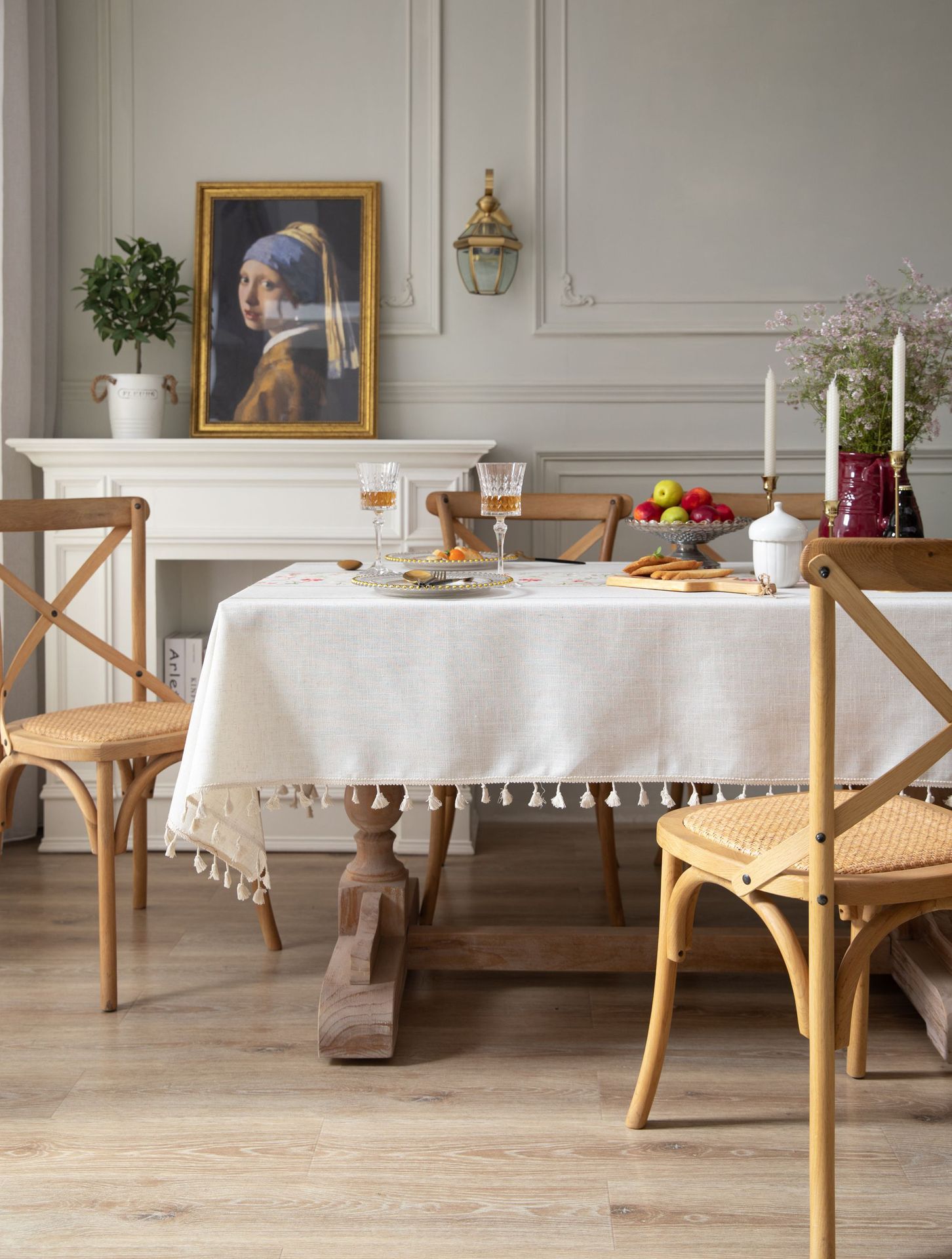 Cross-border plain thickened tablecloth, fresh white Japanese-embroidered flower Western tablecloth, party Japanese table mat pic 9