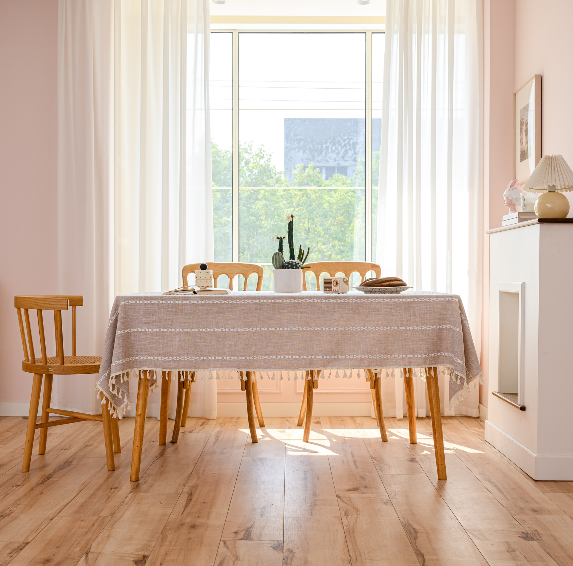 Cross-border three-dimensional embroidered striped tablecloth, popular black solid color, white cotton and linen tablecloth cover, fabric outdoor party pic 41