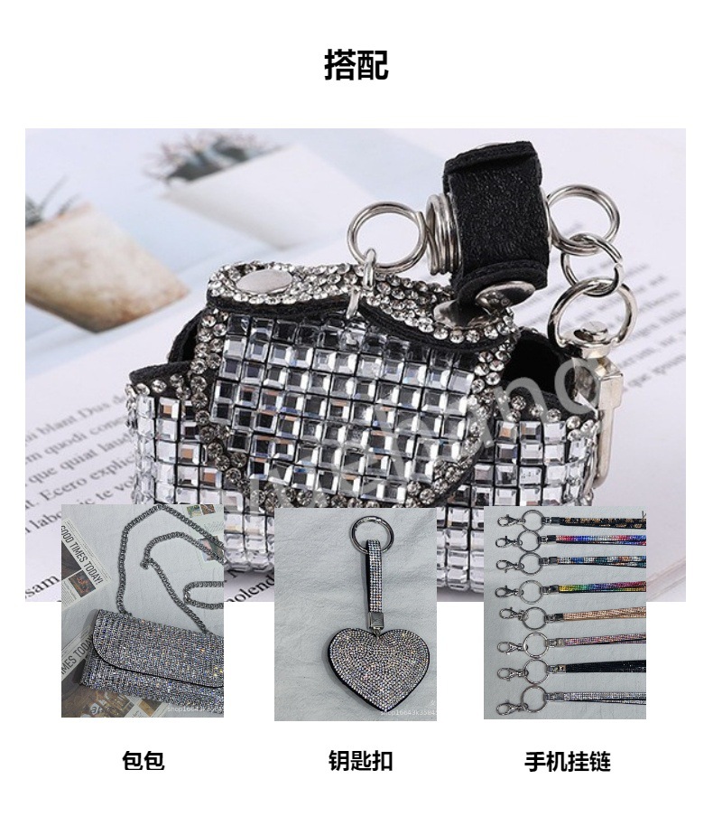 跨境电商时尚创意水钻玻璃皮革ins迷你包包钥匙扣腰链腰包 潮流包详情10