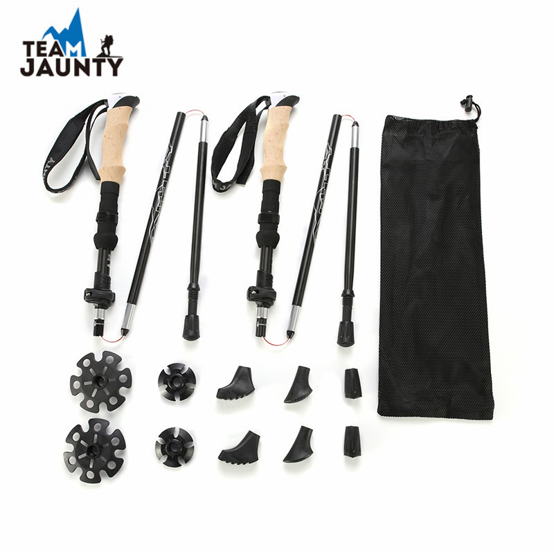 Cross-border 2-piece folding trekking stick set, outdoor hiking stick accessories, double-piece 7075 aluminum alloy pic 1