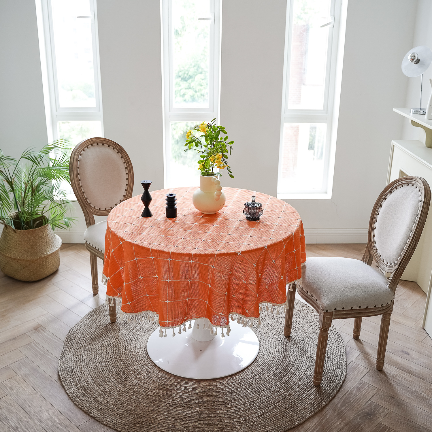 Cross-border TEMU Xiyin round table cloth, Japanese cream white tassel tablecloth, table cloth, cover cloth, Amazon factory wholesale pic 19