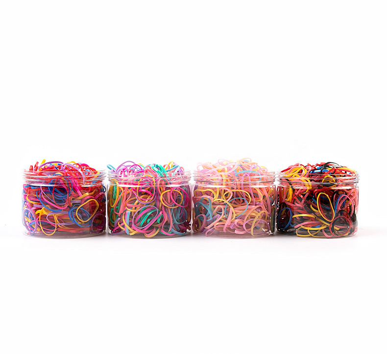 The new box-packed hair tie features a large black round bottle with colorful high-elasticity hair bands that can be pulled unbreakable. It is a disposable small rubber band for children pic 7