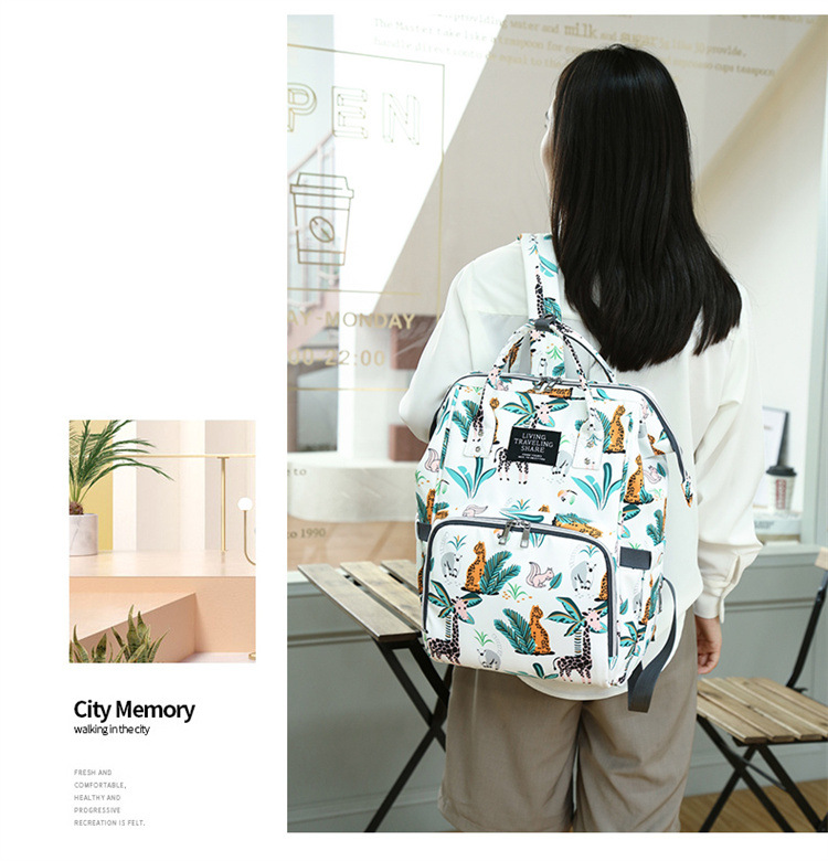 New patterned mommy bag, multi-functional waterproof dry-wet separation, large-capacity baby bottle, double-shoulder mother and baby bag, waterproof hook pic 15