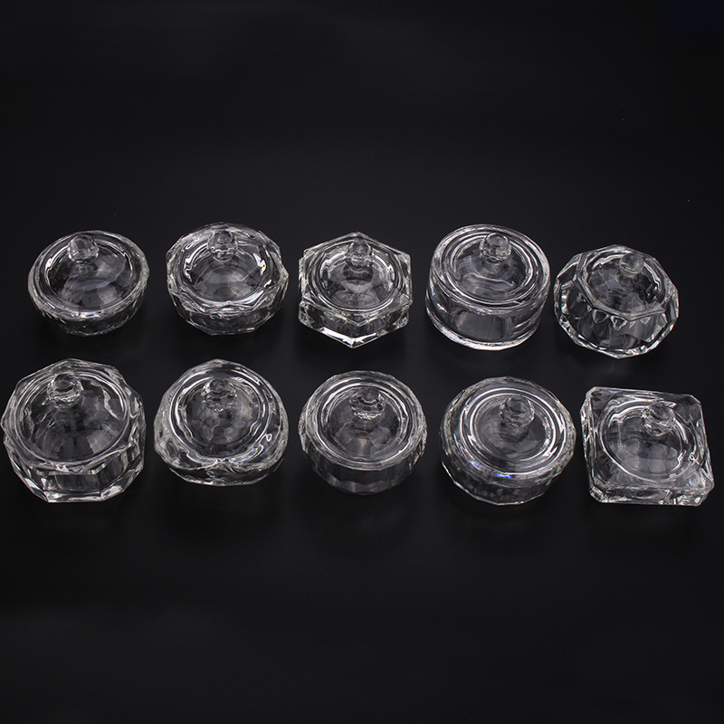 Cross-border exclusive glass crystal cups with LIDS for nail art, irregular-shaped crystal cups, and special octagonal cups for holding crystal liquid pic 26