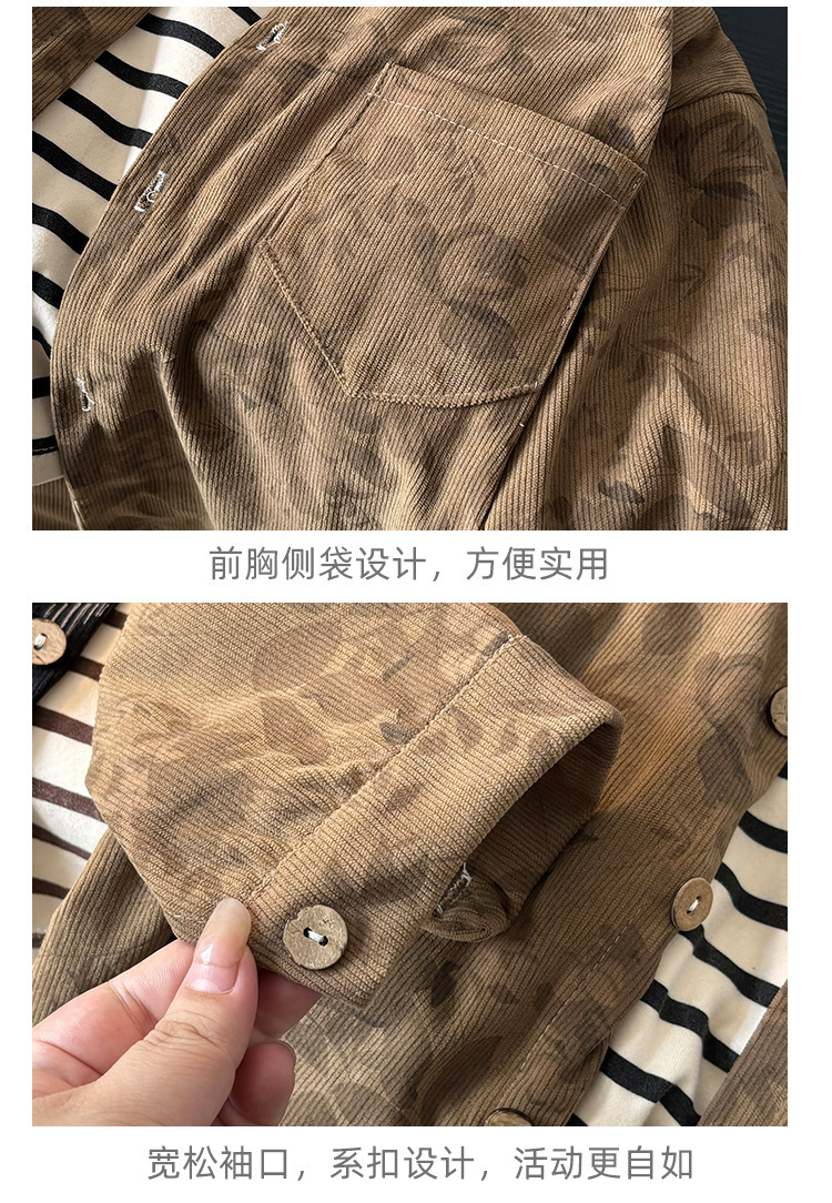 新款外套宽松气质新品男开衫女童衬衣上衣条纹童衬褂长袖儿童衬衫详情14