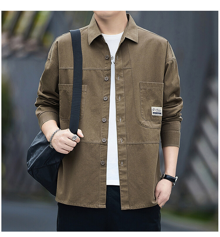 2023年新款男士长袖七分袖衬衫外套青年男宽松休闲外套男生帅气衬详情21