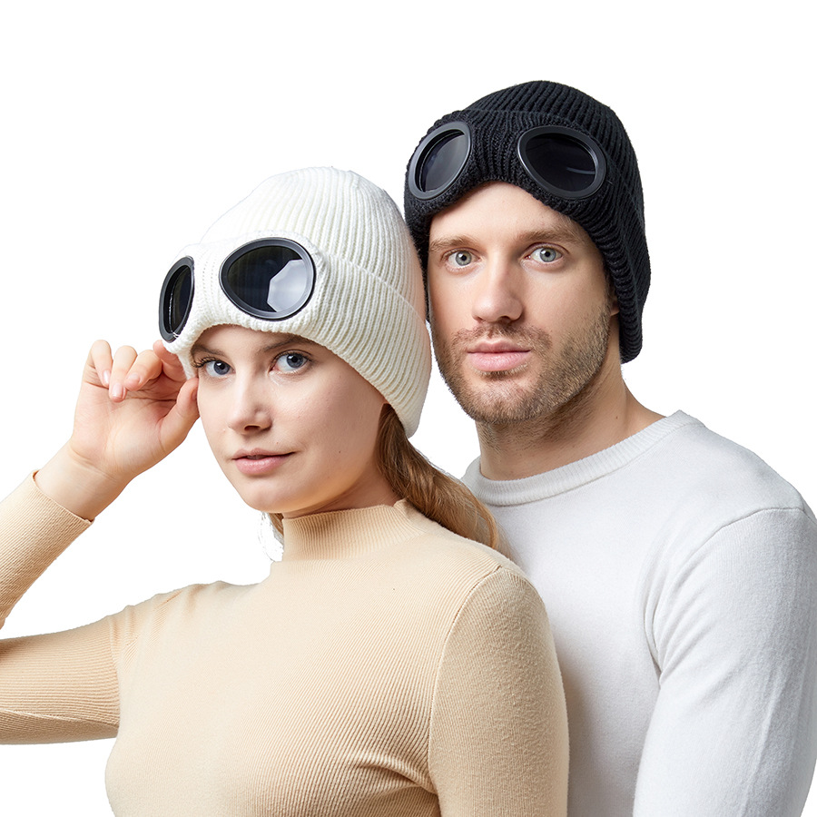 跨境帽子秋冬季男女防风眼镜加绒滑雪针织帽亚马逊欧美保暖毛线帽详情16