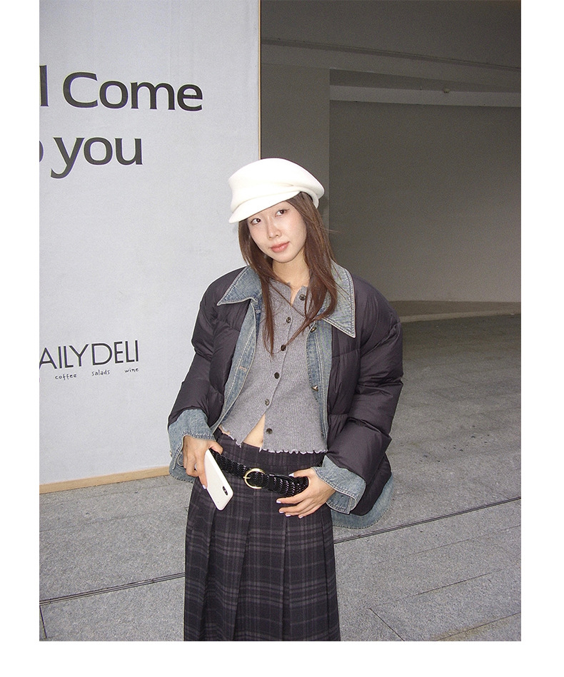 Qumeng DT CLASSIC Retro patchwork fake two-piece denim down jacket for women, 90 white duck down winter coat for women pic 44