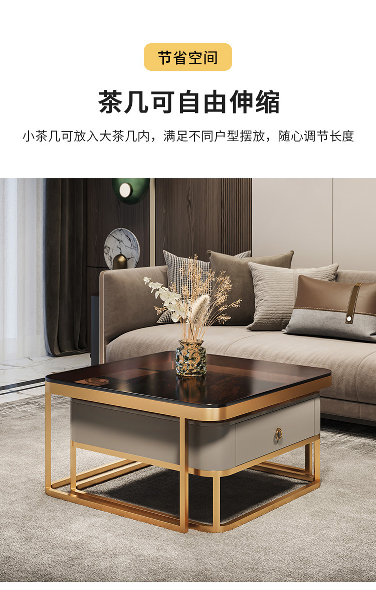 Light luxury and simple glass bright coffee table, square-sized combination, extendable coffee table, Italian-style small apartment rock plate tea table pic 12