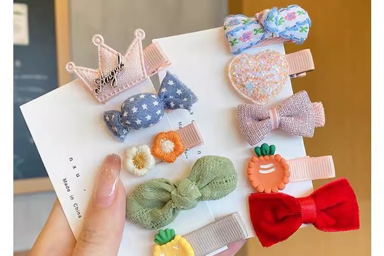 可爱婴幼儿布艺汗毛夹发饰女童不伤发几何型图案bb夹儿童发卡批货详情35