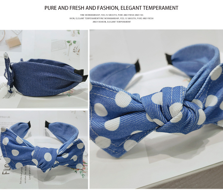 2023 Cross-border New style hair clip polka dot fabric bow hair clip wide edge hair band Headband Korean version sweet hair accessory for women pic 7