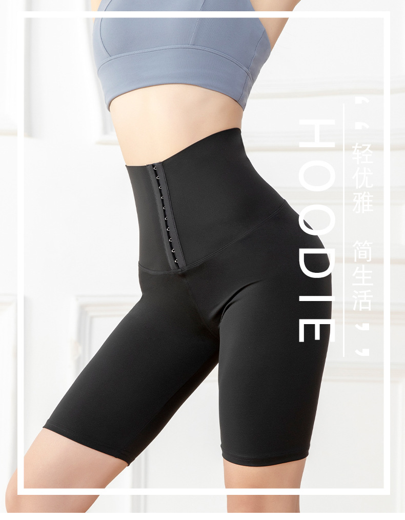 五分高腰紧身运动健身裤女欧美跨境排扣收腹瑜伽短裤详情1