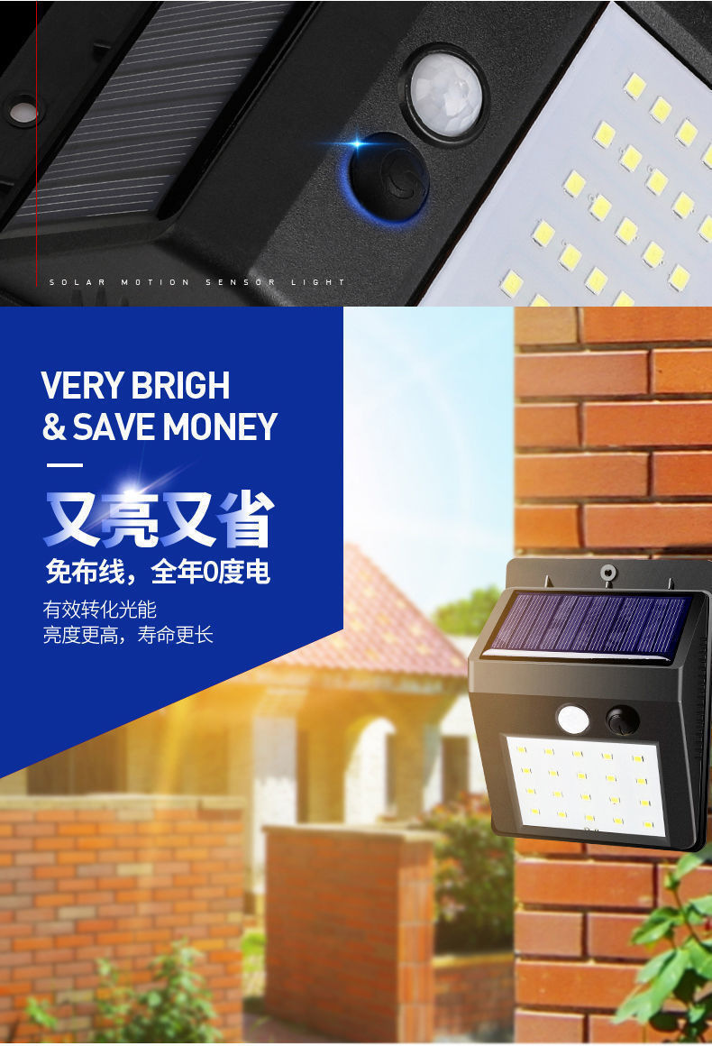 Outdoor solar lighting garden lamps, human-sensing ultra-bright waterproof wall lamps, new rural household outdoor street lamps pic 10