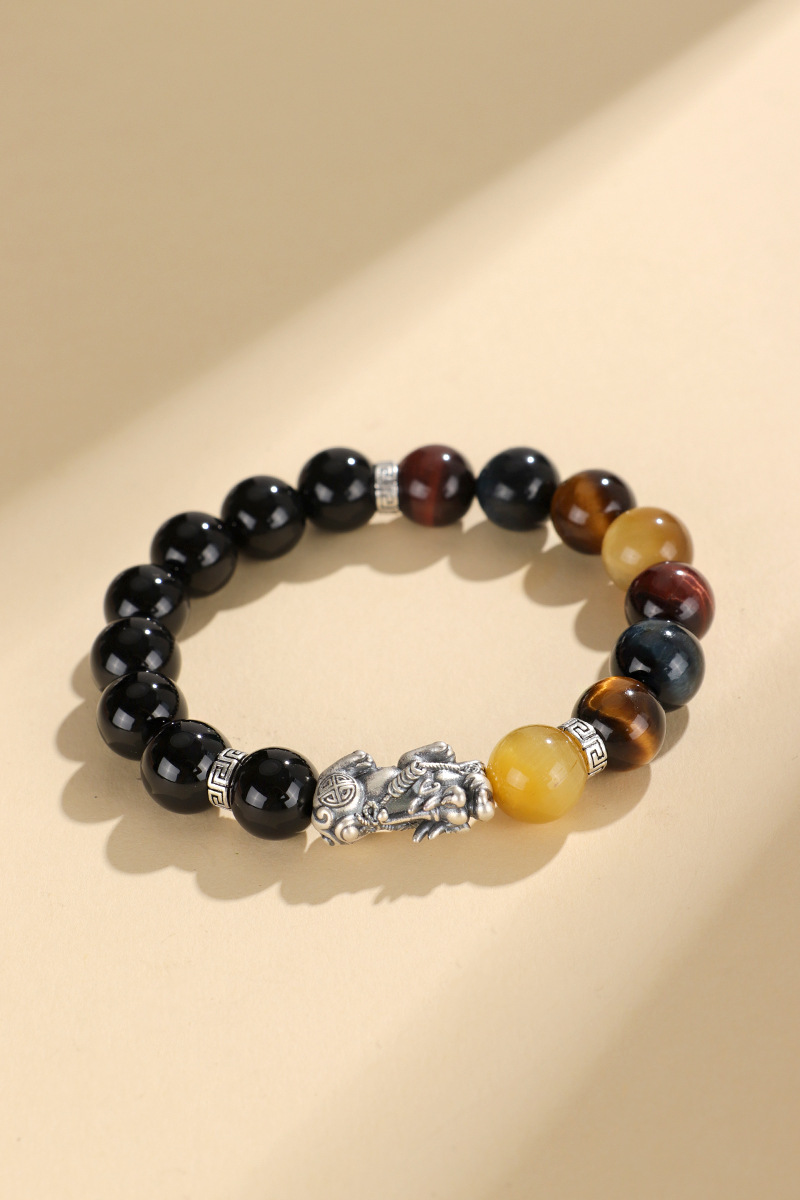 国潮银貔貅黑玛瑙国潮个性串珠手链男女通用虎眼石手串批发详情36