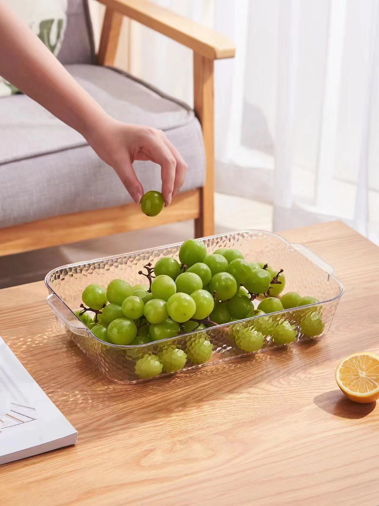 Rectangular glass tray, European-style household fruit plate, living room water cup tray set, tea cup plate, transparent flat plate pic 6