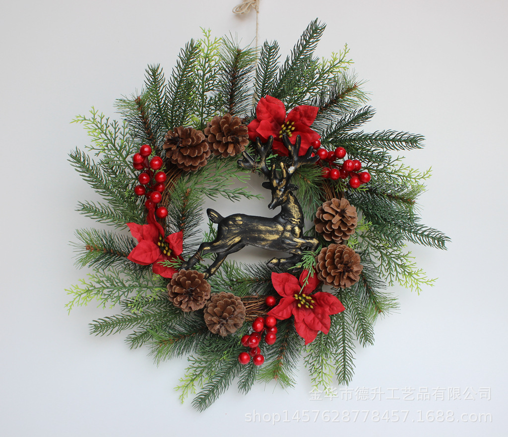 Desheng Amazon Cross-border E-commerce Factory supplies red fruit, money fruit, Christmas flowers, PE pine deer head vine rings and garlands pic 5