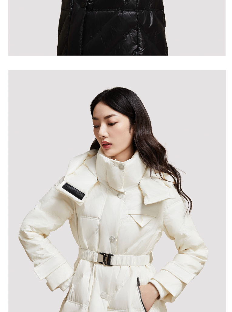 YIWEI冬季加长款时尚保暖连帽收腰外套羽绒服暖冬详情14