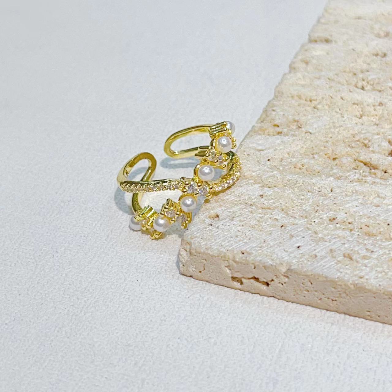 New style ring for women: Fashionable, individual, retro, multi-layer INS style, creative, individual, light luxury pearl open ring for women pic 5